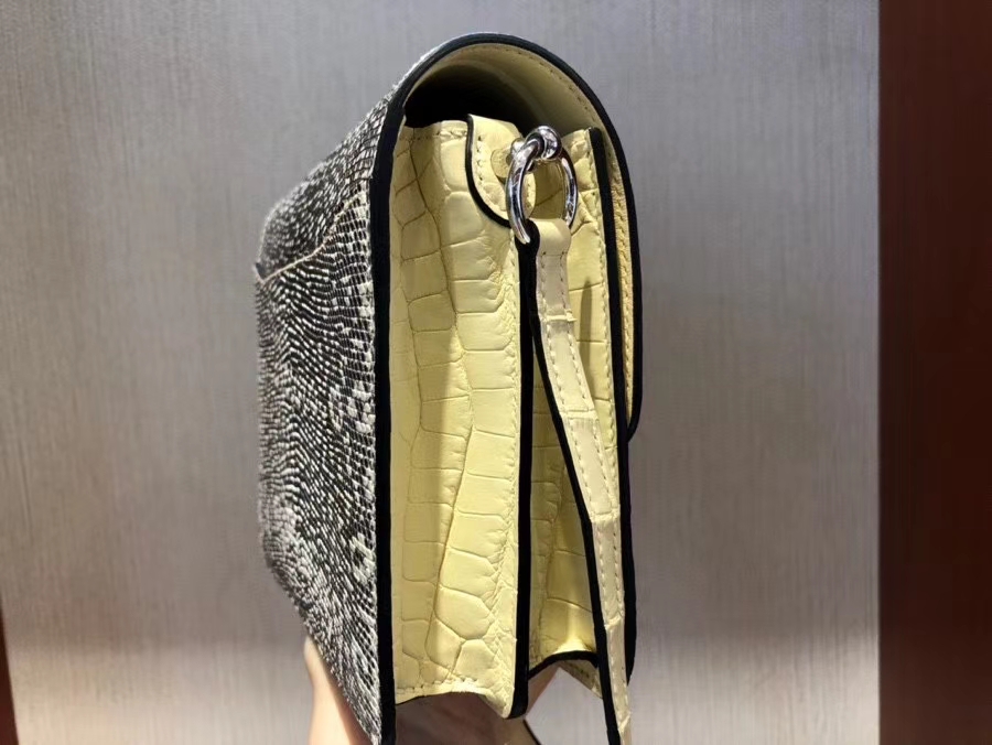 Hermès（爱马仕）Roulis 18cm  Alligator matt 雾面鳄鱼 Y1 香草色  拼Lizard 原色 小喜马拉雅色 银扣 现货