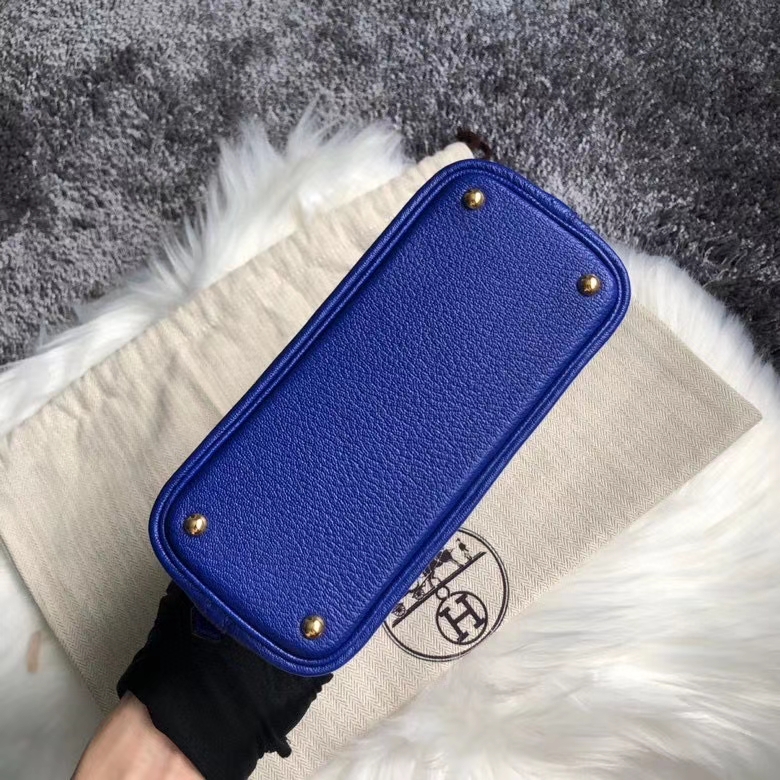 Hermès（爱马仕）Mini Bolide 山羊皮 Chevre 7T 电光蓝 Blue eletric 金扣 顶级手缝 定制