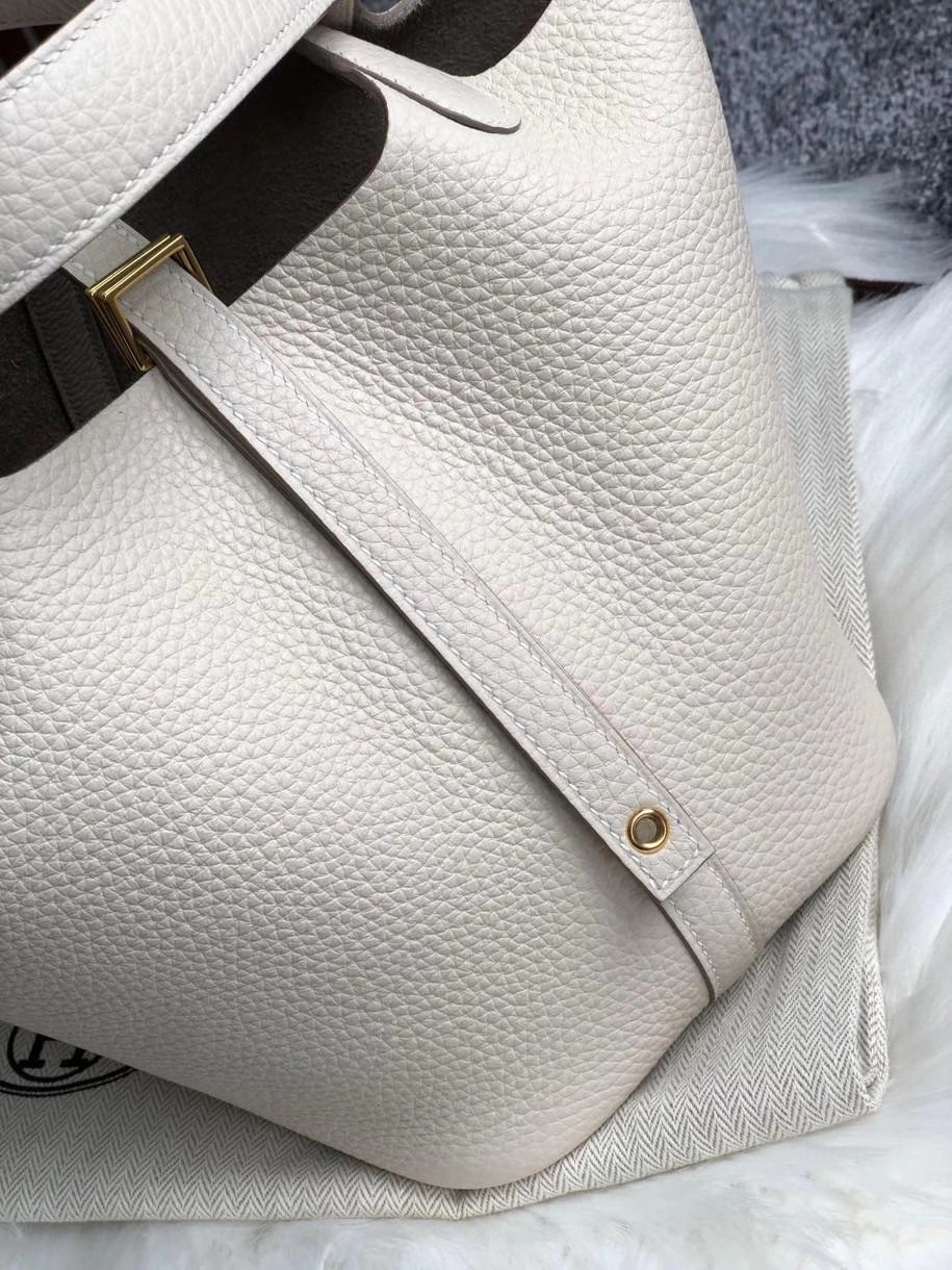 Hermès（爱马仕）Picotin 菜篮包 18cm 原厂御用顶级皮 clememce ck10 奶昔白 Craie 金扣 顶级手缝