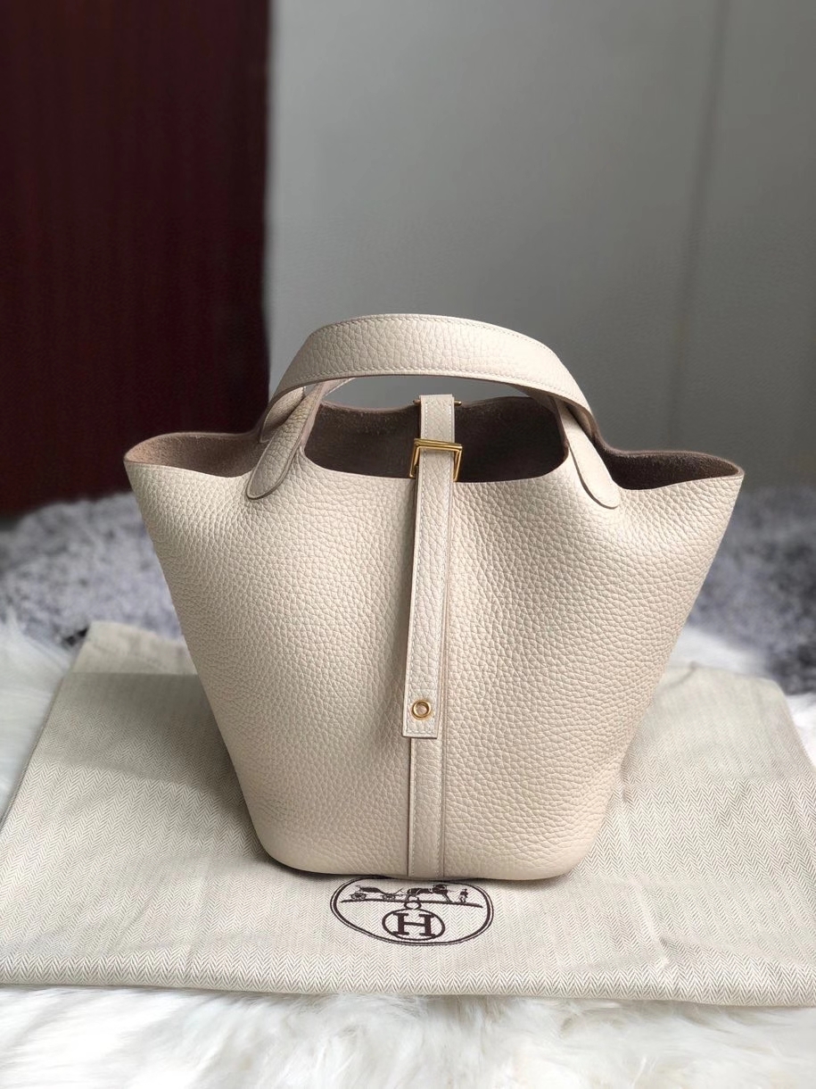 Hermès（爱马仕）Picotin 菜篮包 18cm 原厂御用顶级皮 clememce ck10 奶昔白 Craie 金扣 顶级手缝