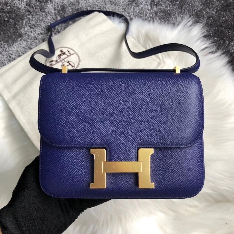 Hermès（爱马仕）Constance 18cm Epsom 原厂掌纹皮 7T 电光蓝 Blue eletric 金扣 顶级手缝 现货
