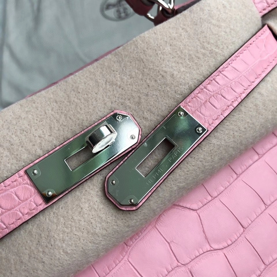 Hermès（爱马仕）Kelly 28cm Alligator matt 雾面鳄鱼 5p 樱花粉 银扣 顶级手缝 现货