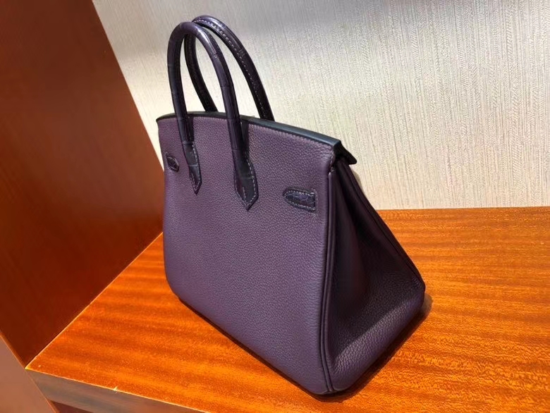 Hermès（爱马仕）Birkin 25cm Touch 59 葡萄紫Raisin 拼 雾面鳄鱼系列鸾尾花紫 玫瑰金扣 现货