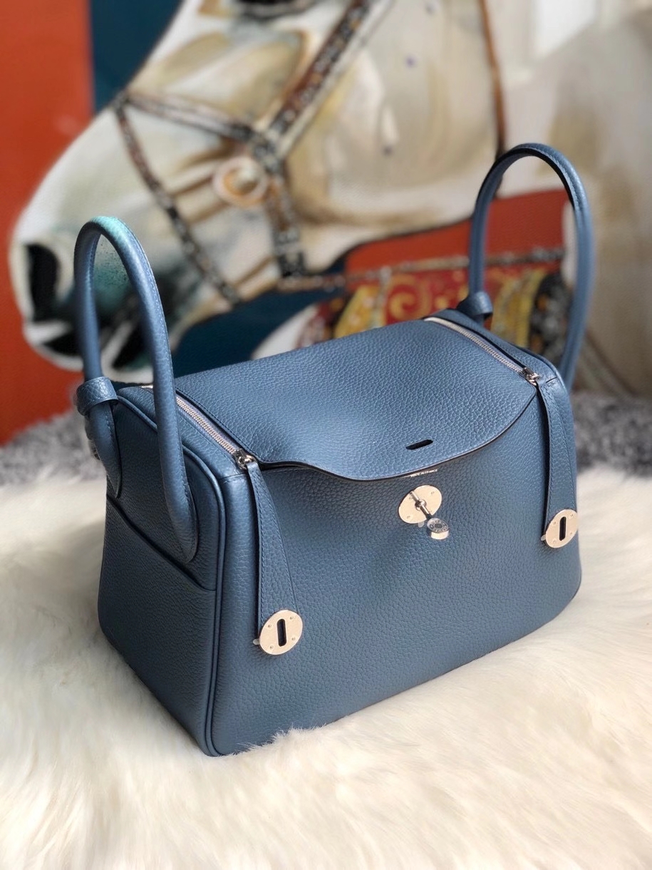 Hermès（爱马仕）Lindy 26cm 原厂御用大牛皮 R2 玛瑙蓝  银扣 顶级手缝 现货