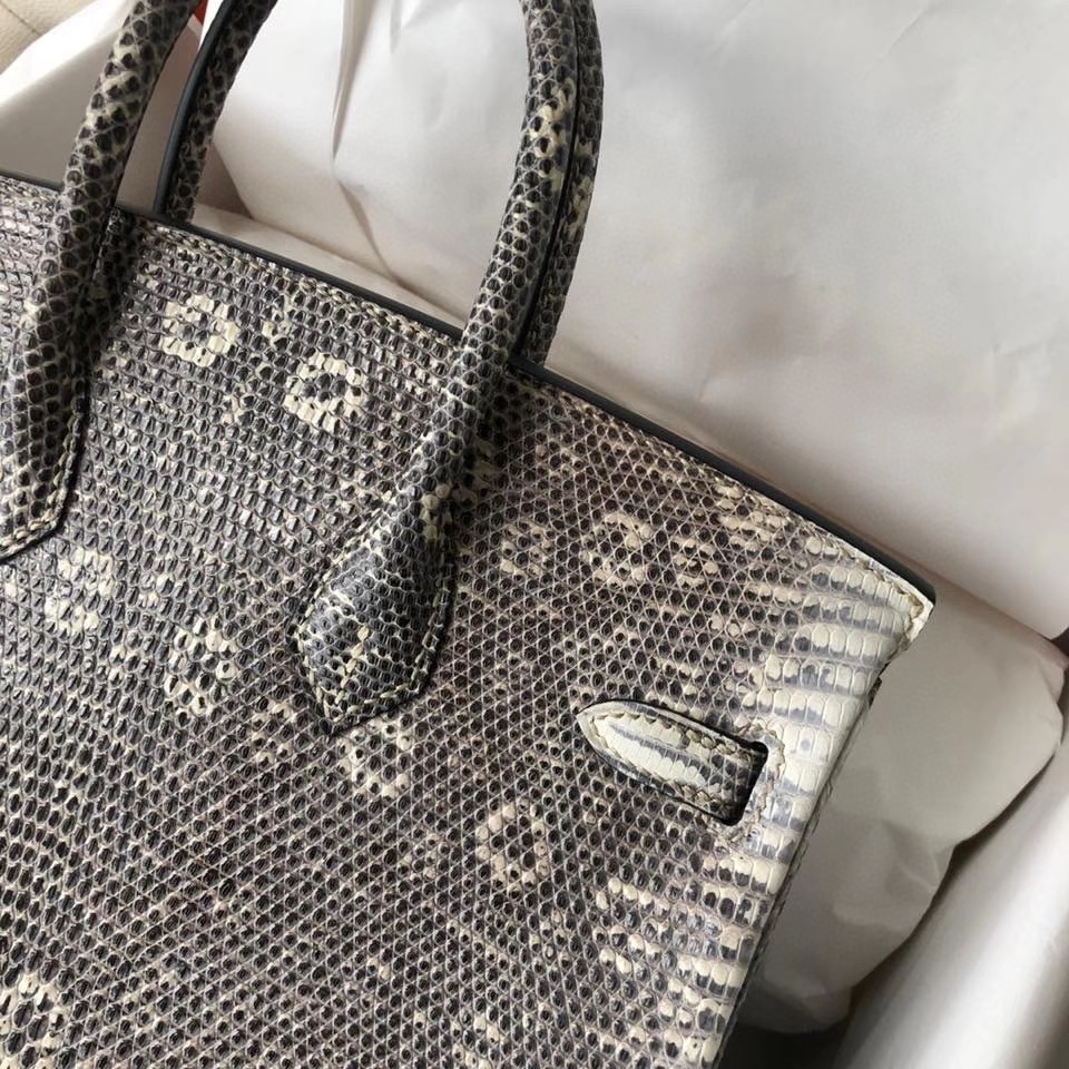 Hermès（爱马仕）Birkin 25cm Lizard 进口亮面蜥蜴 01原色 小喜马拉雅色 金扣 顶级手缝 现货