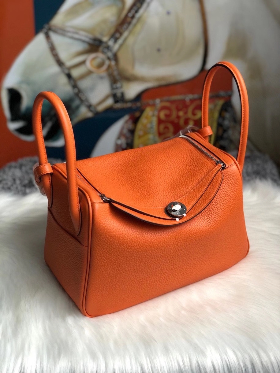 Hermès（爱马仕）Lindy 26cm 原厂御用大牛皮 93 橙色 Orange 银扣 顶级手缝 现货