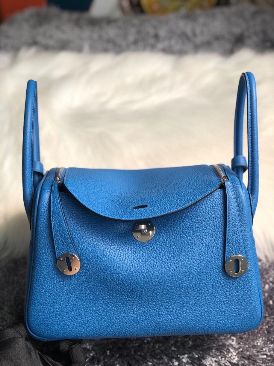 Hermès（爱马仕）Lindy 26cm 原厂御用大牛皮 T7 水妖蓝 银扣 顶级手缝 现货