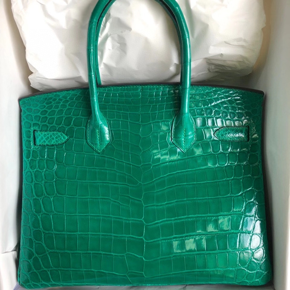 Hermès(爱马仕)Birkin 30cm Crocodile shiny 亮面鳄鱼 7Q 翡翠绿 金扣 顶级手缝 现货-拉尔森鳄鱼皮具定制 - 爱马仕包包官网 Hermès(爱马仕)Birkin 30cm Crocodile shiny 亮面鳄鱼 7Q 翡翠绿 金扣 顶级手缝 现货