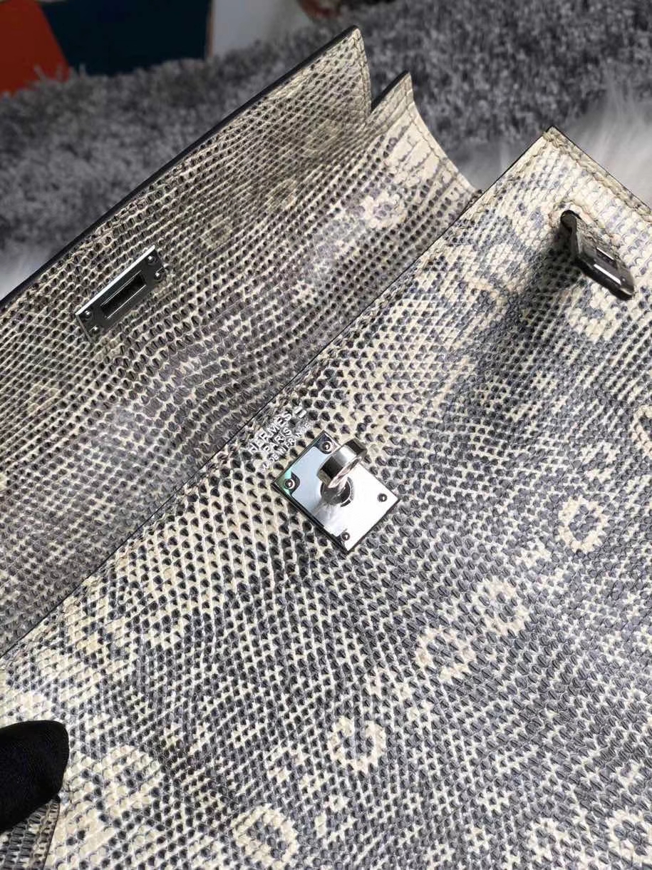 Hermès（爱马仕）Kelly 25cm Lizard 进口亮面蜥蜴 01原色 小喜马拉雅色 银扣 顶级手缝 现货
