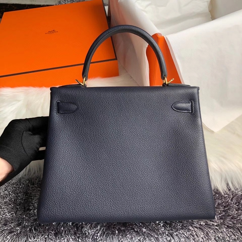 Hermès（爱马仕）Kelly 28cm 原厂小牛皮 togo 2Z 午夜蓝 Blue nuit 金扣 顶级手缝 现货