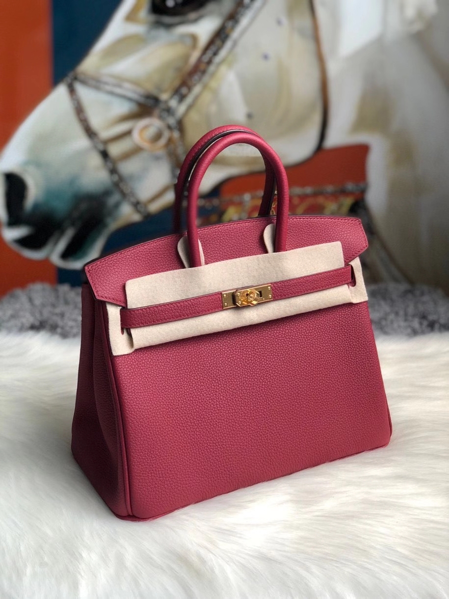 Hermès（爱马仕）Birkin 25cm 原厂小牛皮togo K1 石榴红 Rouge Grenat 金扣 顶级手缝