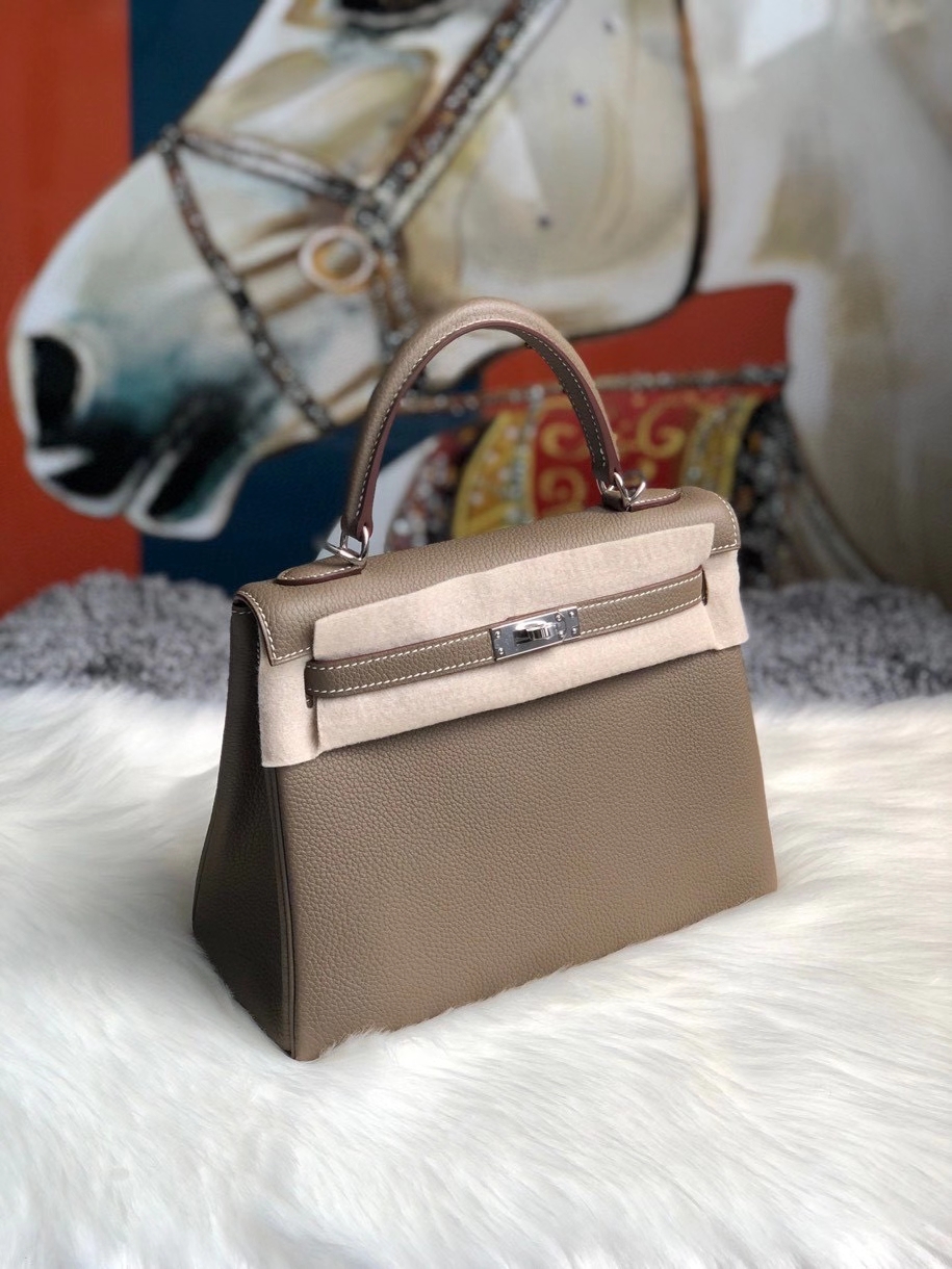Hermès（爱马仕）Kelly 25cm 原厂小牛皮 togo  ck18 大象灰 Etoupe 银扣 顶级手缝