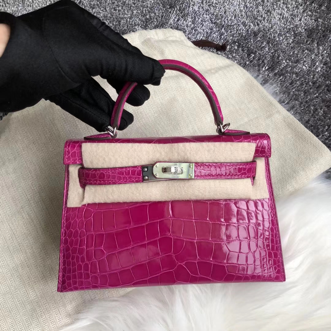 Hermès（爱马仕）Kelly 2代 19cm shiny alligator crocodile J5天方夜谭粉紫 亮面 美洲鳄