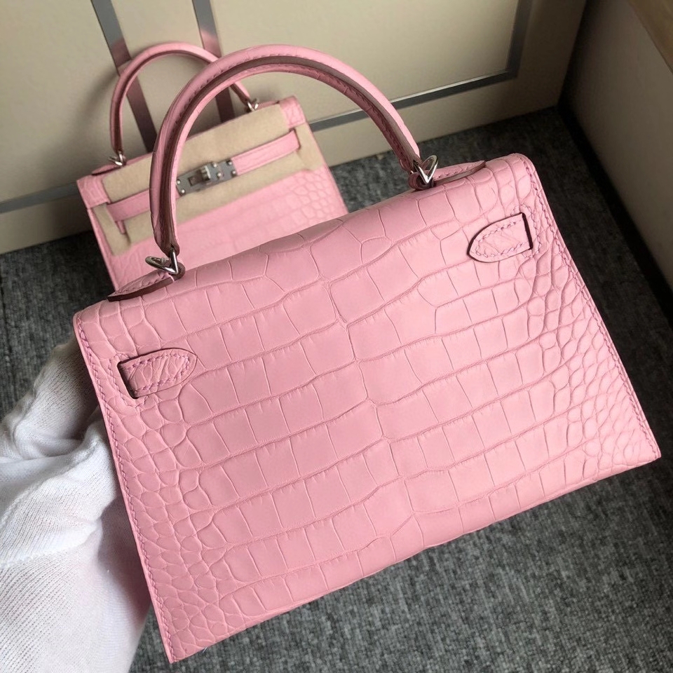Hermès（爱马仕）Mini kelly ll alligator matt 雾面鳄鱼 5p 樱花粉 银扣 顶级手缝