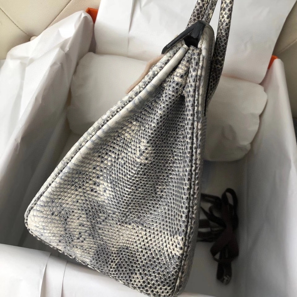 Hermès（爱马仕）Birkin 25cm Lizard 进口亮面蜥蜴 01原色 小喜马拉雅色 金扣 顶级手缝 现货