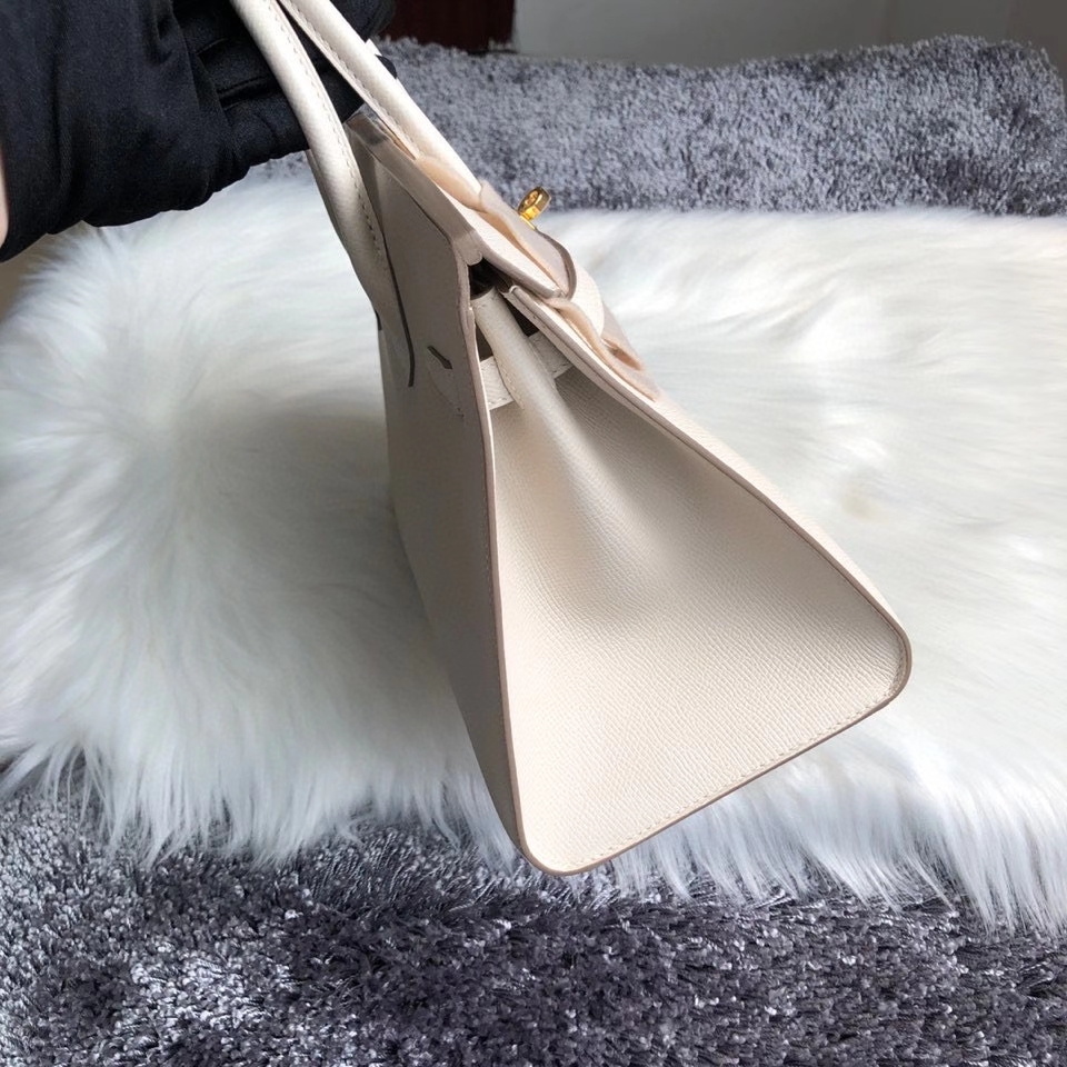 Hermès（爱马仕）Birkin 25cm Epsom 原厂掌纹皮 外缝 ck10 奶昔白 Craie 金扣 顶级手缝 定制