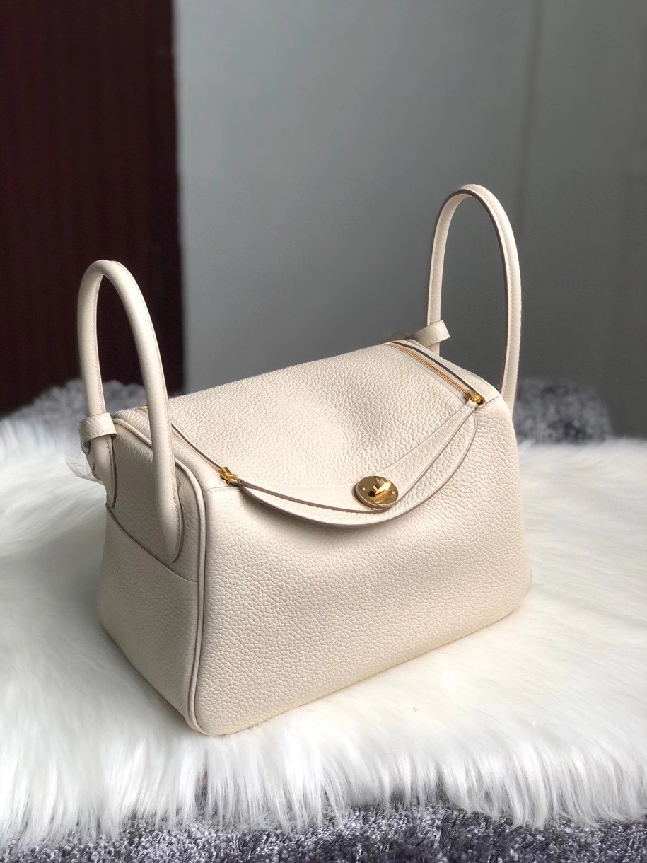 Hermès（爱马仕）Lindy 26cm 原厂御用顶级大牛皮 ck10 奶昔白 Craie 金扣 顶级手缝