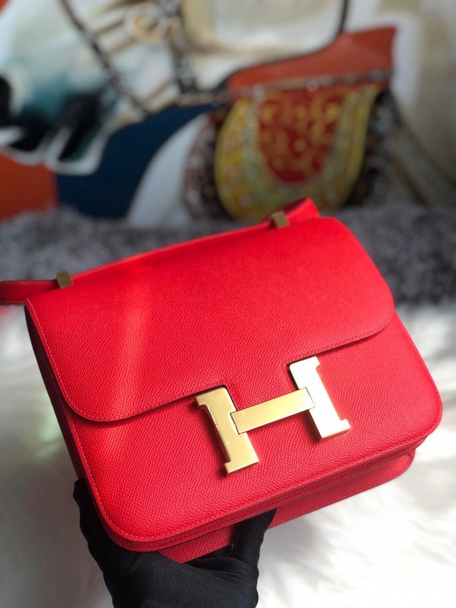 Hermès（爱马仕）Constance 24cm Epsom 原厂掌纹皮 Q5 国旗红 金扣  超薄油边 顶级手缝