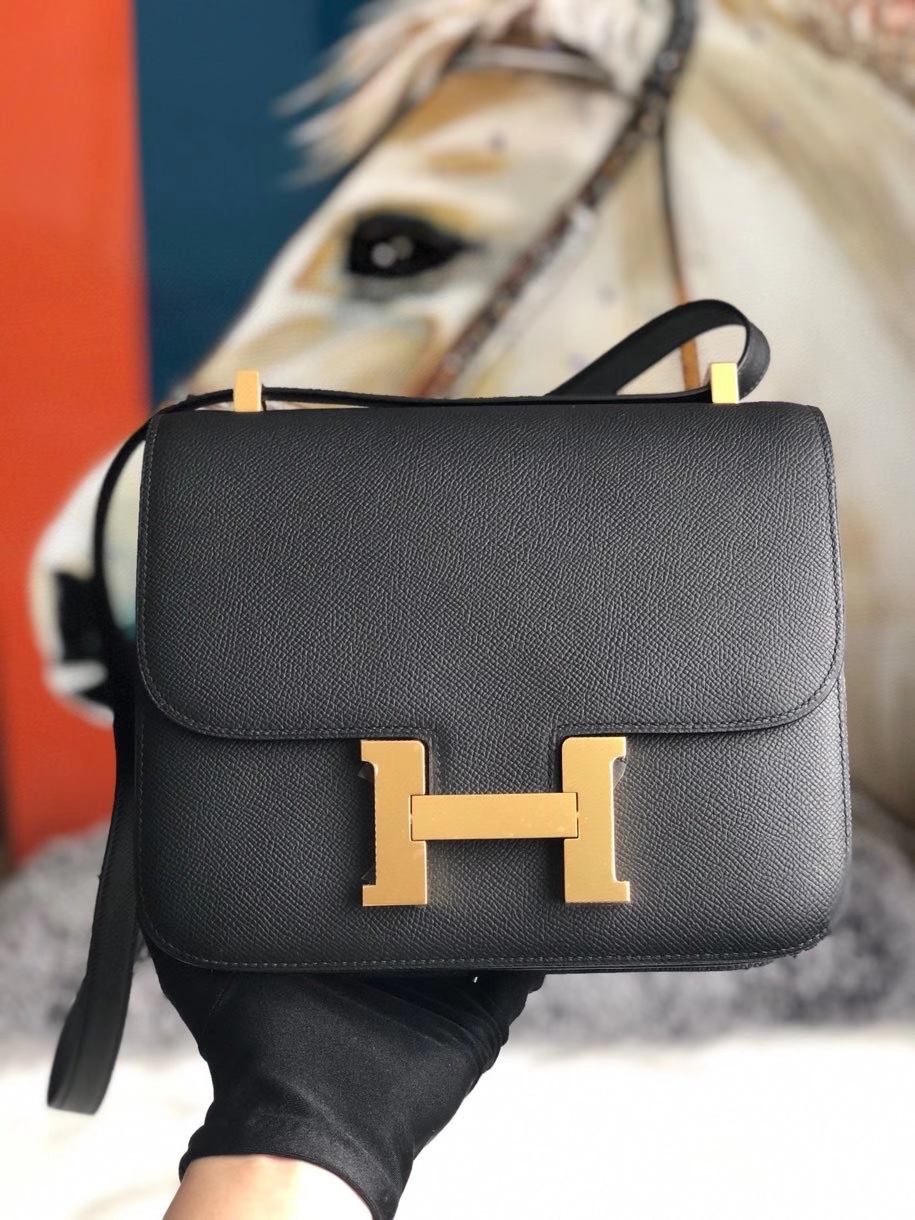 Hermès（爱马仕）Constance 24cm Epsom 原厂掌纹皮 ck89 黑色 Noir  金扣 最最最新