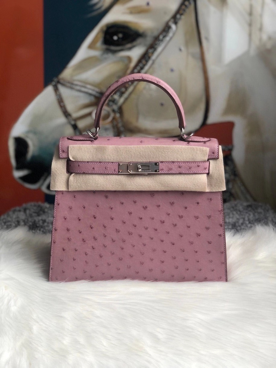 Hermès（爱马仕）Kelly 28cm Ostrich kk鸵鸟 薰衣草紫 银扣 现货