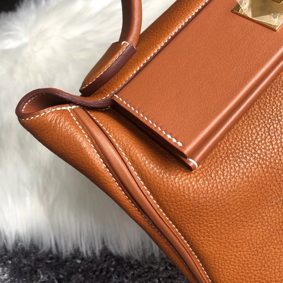Hermès（爱马仕）2424  颗粒马鞍皮 金棕色 金扣 顶级手缝 定制