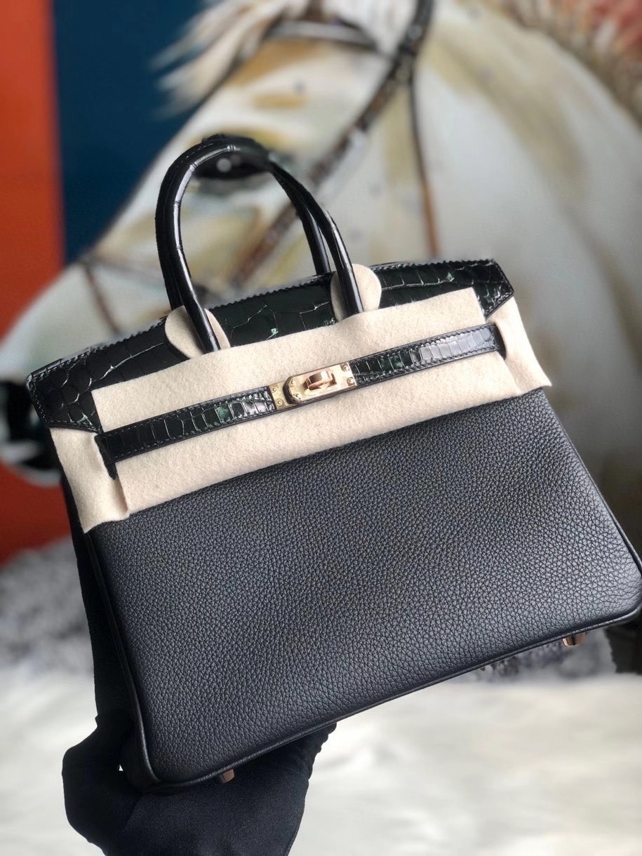Hermès(爱马仕)Touch 系列 Birkin 25cm 黑色拼黑色亮面玫瑰金扣 rose gold 顶级手缝 现货-拉尔森鳄鱼皮具定制 - 爱马仕包包官网 Hermès(爱马仕)Touch 系列 Birkin 25cm 黑色拼黑色亮面玫瑰金扣 rose gold 顶级手缝 现货