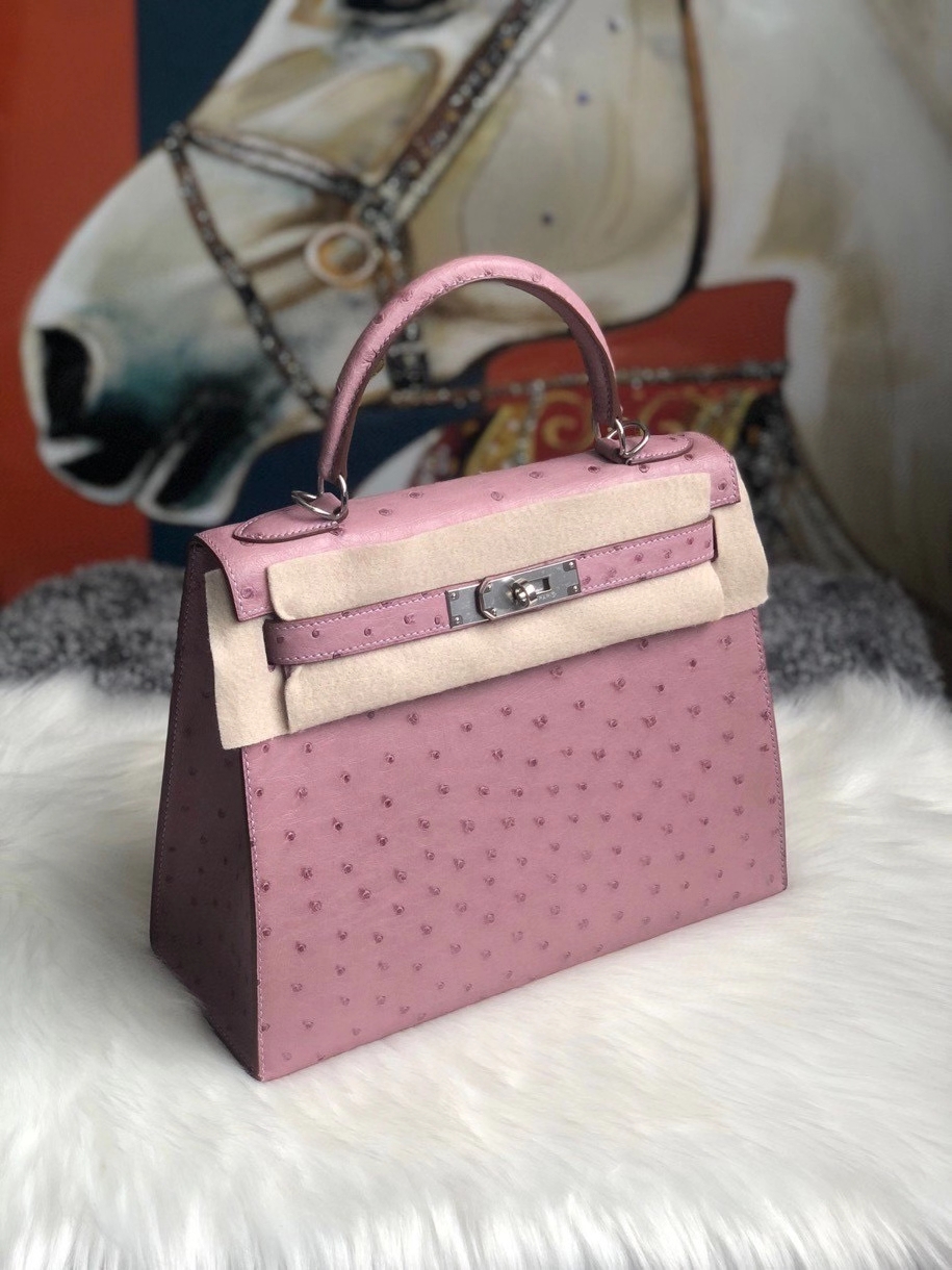 Hermès（爱马仕）Kelly 28cm Ostrich kk鸵鸟 薰衣草紫 银扣 现货