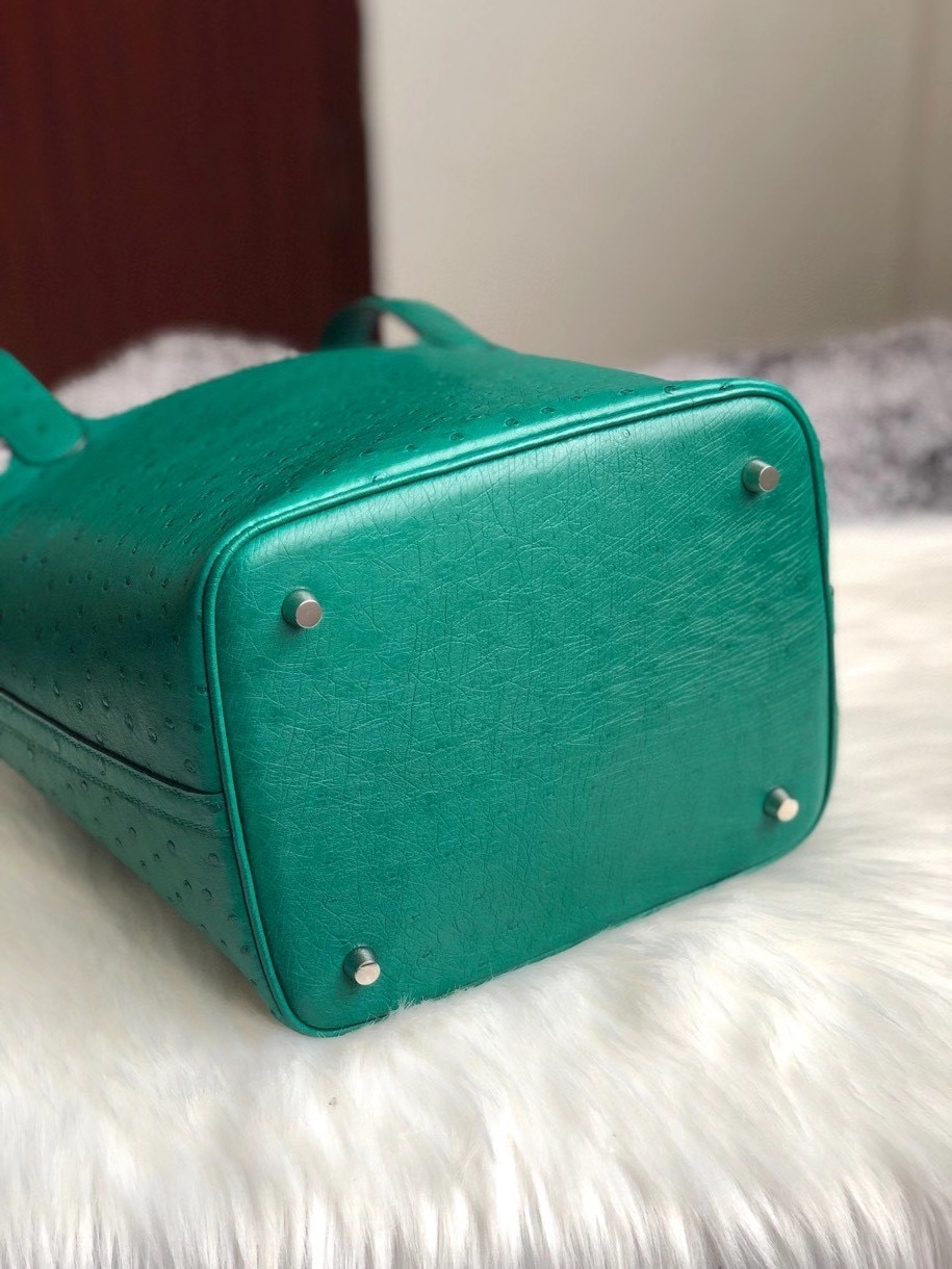 Hermès（爱马仕）Picotin 22cm Ostrich kk鸵鸟  U4 丝绒绿 银扣 顶级手缝 定制