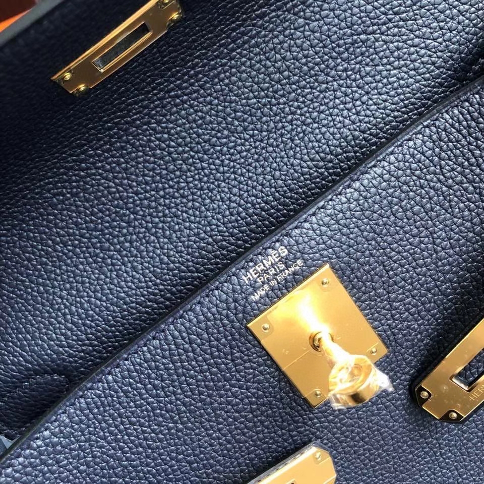 Hermès（爱马仕）Kelly 28cm 原厂小牛皮 togo 2Z 午夜蓝 Blue nuit 金扣 顶级手缝 现货