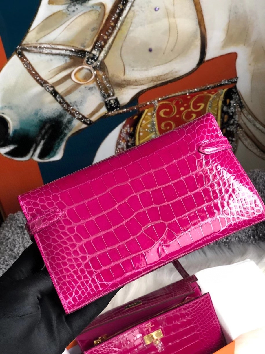 Hermès（爱马仕）Kelly wallet  Alligator shiny 亮面鳄鱼 J5 天方夜谭粉紫 金扣 顶级手缝 现货