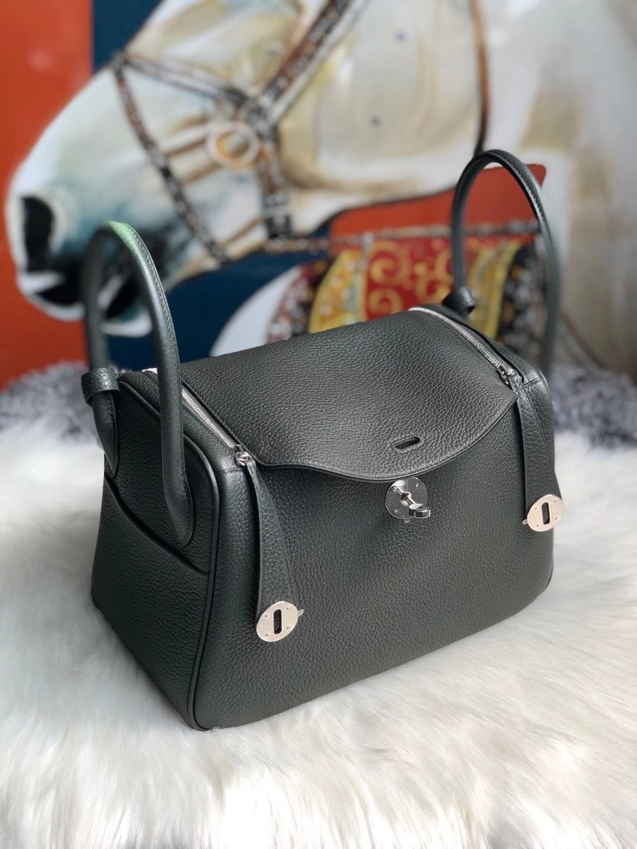 Hermès（爱马仕）Lindy 26cm 原厂御用大牛皮 6o 柏树绿 银扣 顶级手缝 现货
