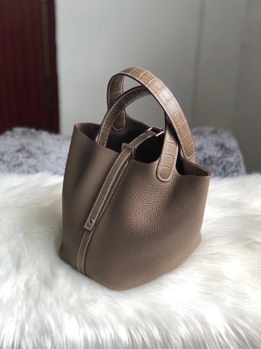 Hermès（爱马仕）Picotin 18cm ck18 大象灰拼手腕大象灰鳄鱼  金扣 顶级手缝