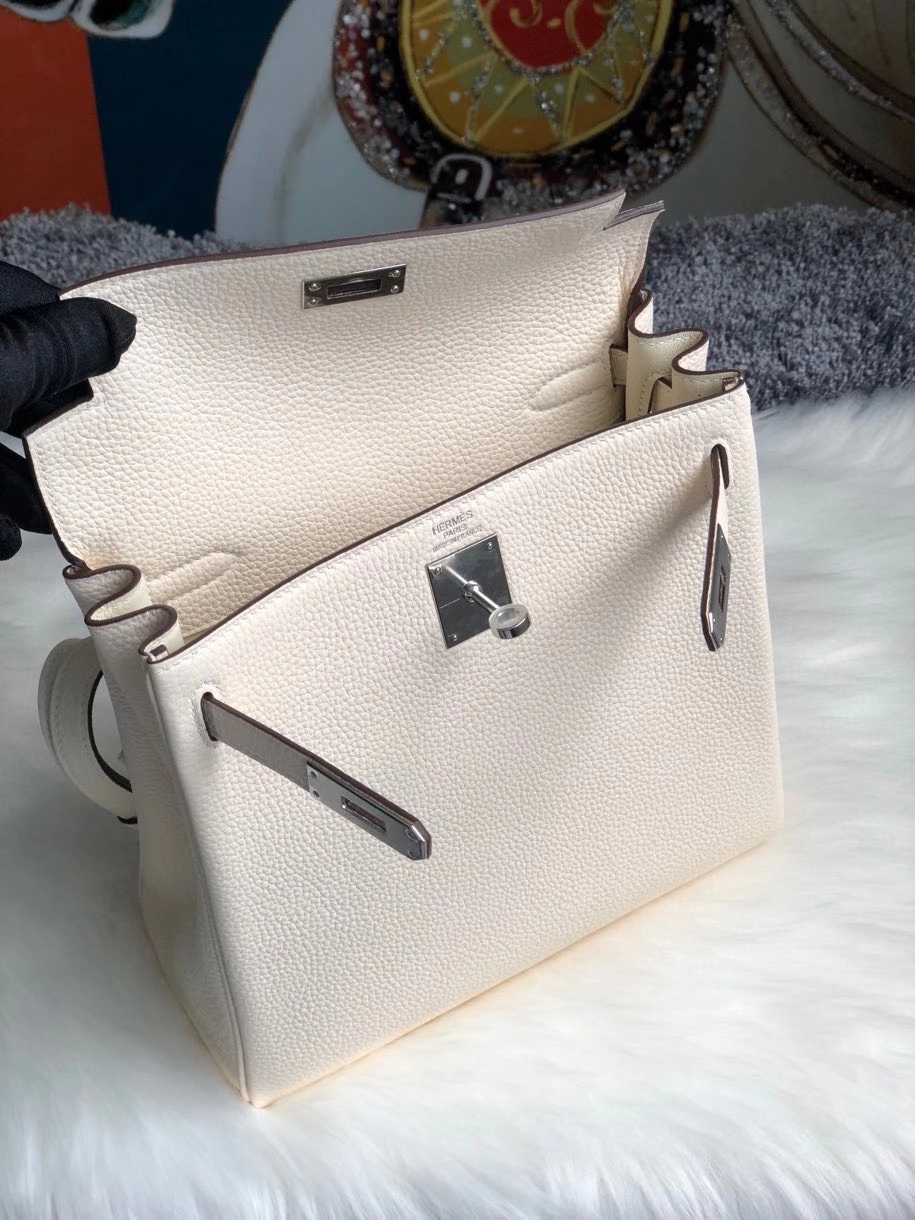 Hermès（爱马仕）Kelly ado ck10 奶昔白 Craie 银扣 顶级手缝 定制