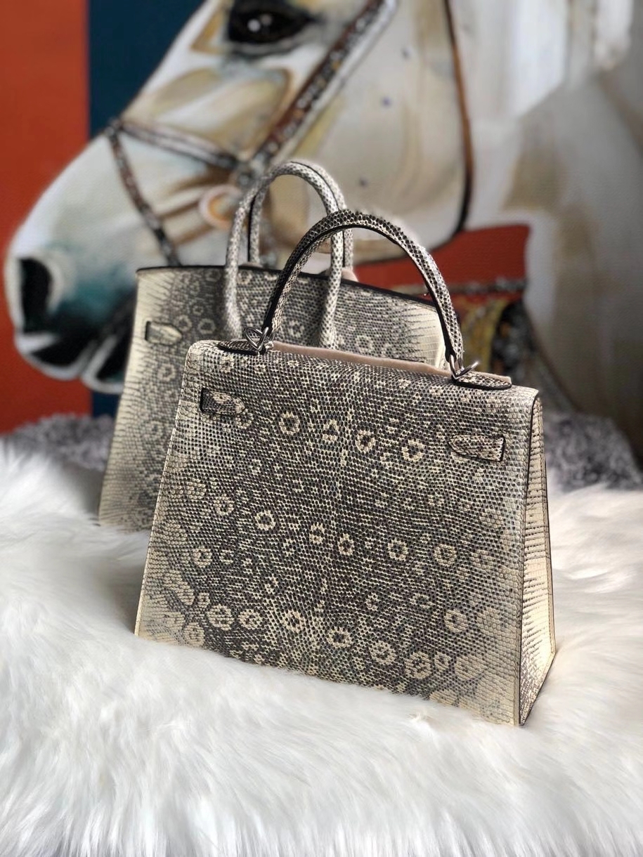 Hermès（爱马仕）Kelly 25cm Lizard 进口亮面蜥蜴 01原色 小喜马拉雅色 银扣 顶级手缝 现货