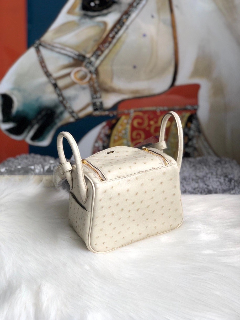 Hermès（爱马仕）Mini lindy Ostrich kk鸵鸟 3c 羊毛白 金扣 顶级手缝 定制