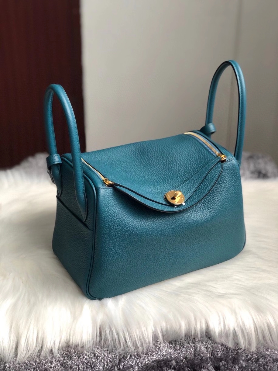 Hermès（爱马仕）Lindy 26cm 原厂御用顶级大牛皮 W0博斯普鲁斯绿 金扣 顶级手缝