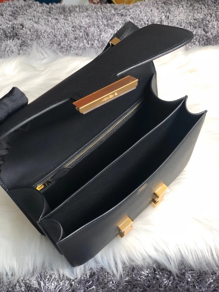 Hermès（爱马仕）Constance 24cm Epsom 原厂掌纹皮 ck89 黑色 Noir  金扣 最最最新