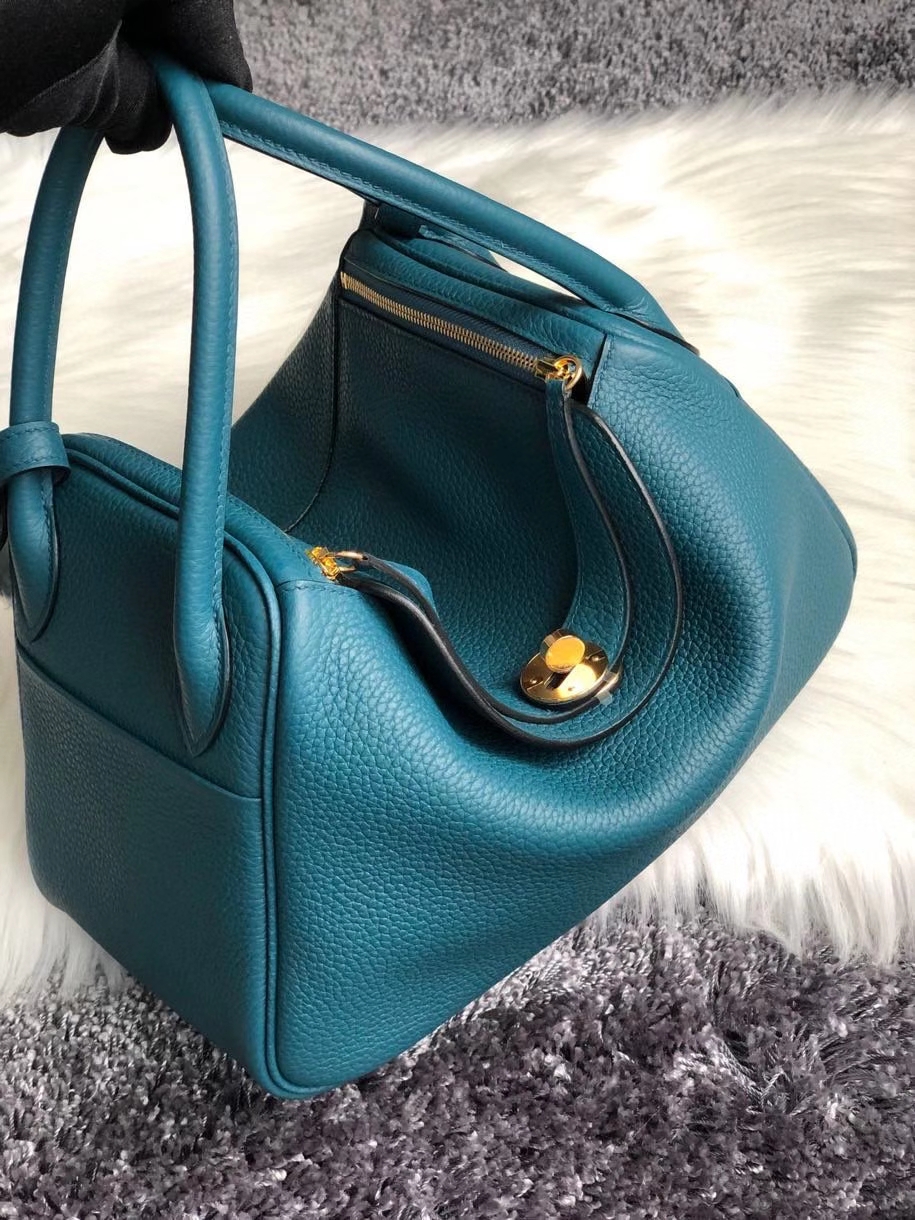 Hermès（爱马仕）Lindy 26cm 原厂御用顶级大牛皮 W0博斯普鲁斯绿 金扣 顶级手缝