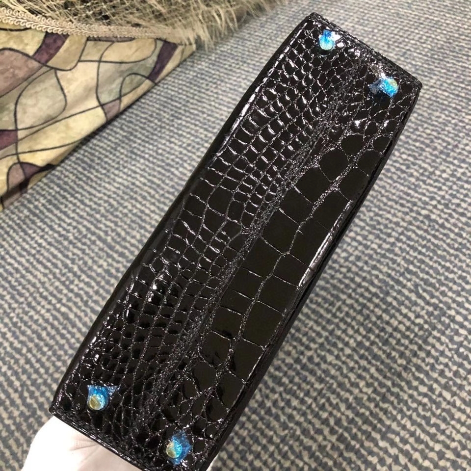 Hermès（爱马仕）Mini kelly ll alligator shiny 亮面鳄鱼 ck89 黑色 Noir 金扣 顶级手缝