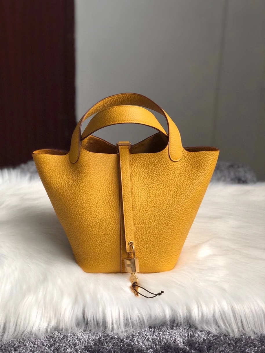 Hermès（爱马仕）Picotin 18cm 原厂御用大牛皮 9D 琥珀黄 Ambre 金扣  顶级手缝