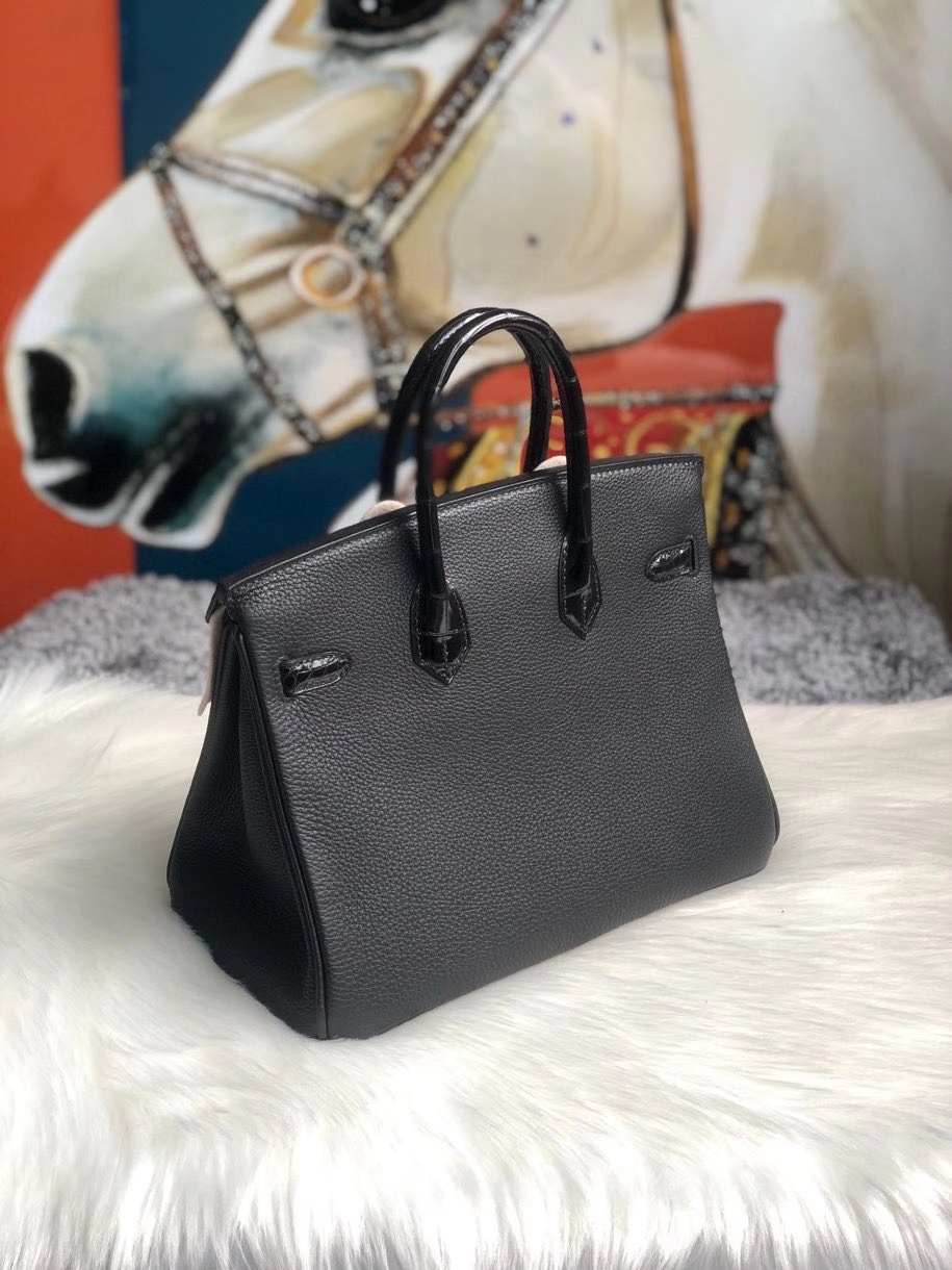 Hermès（爱马仕）Touch 系列 Birkin 25cm 黑色拼黑色亮面玫瑰金扣 rose gold  顶级手缝 现货