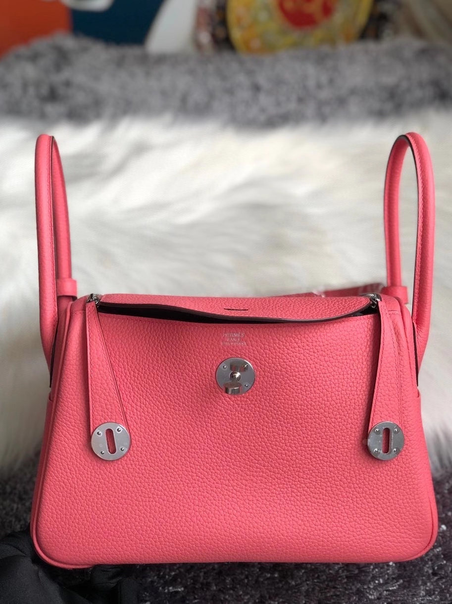 Hermès（爱马仕）Lindy 26cm 原厂御用大牛皮  8w 唇膏粉 rose azalee  银扣 顶级手缝 现货