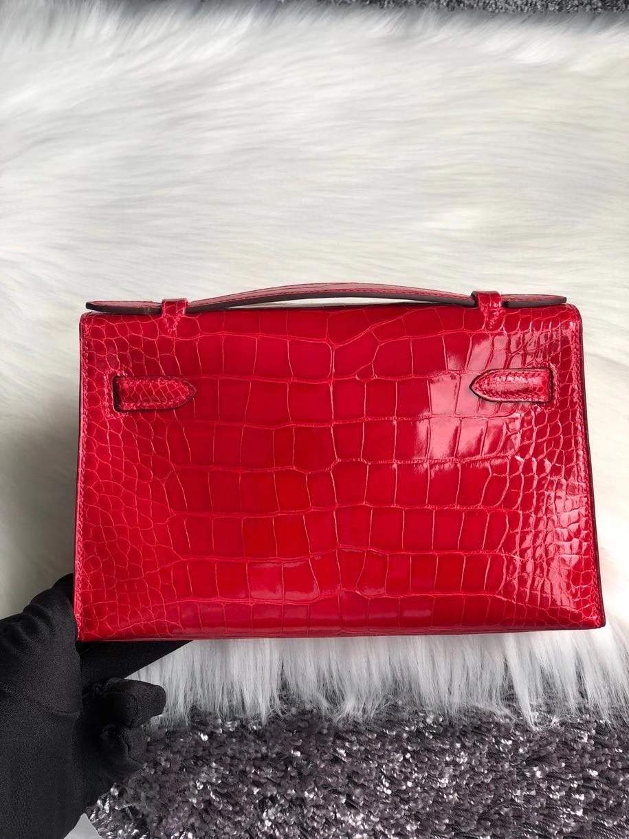 Hermès（爱马仕）Mini kelly pochette 22cm 亮面鳄鱼 ck95 法拉利红 Braise 金扣 顶级手缝 手拿包 晚宴包