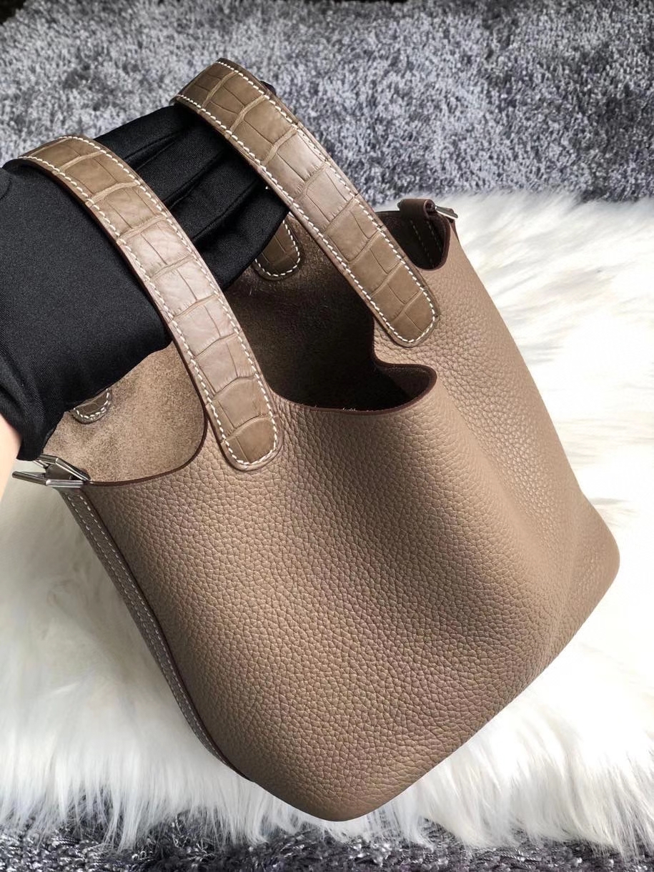 Hermès（爱马仕）Picotin 18cm ck18 大象灰拼手腕大象灰鳄鱼  金扣 顶级手缝