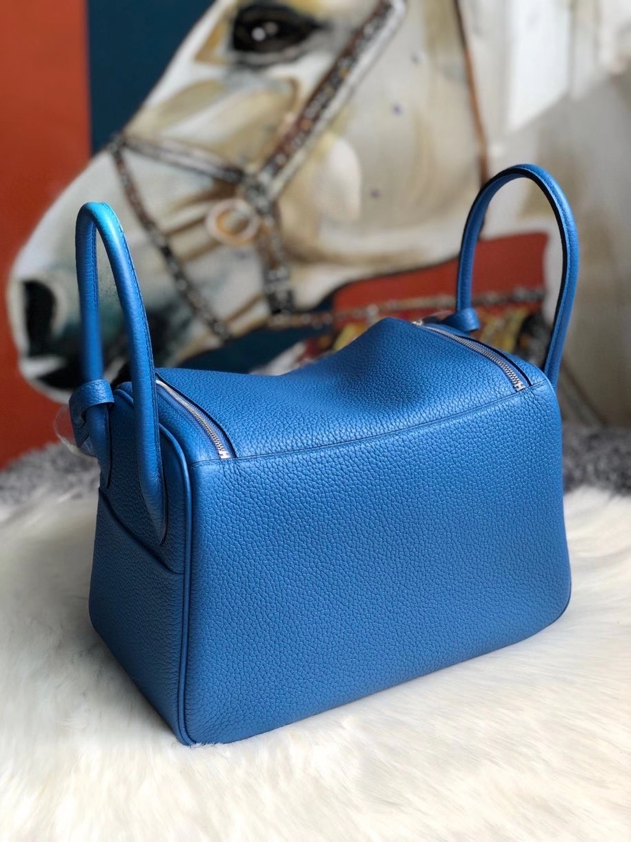 Hermès（爱马仕）Lindy 26cm 原厂御用大牛皮 T7 水妖蓝 银扣 顶级手缝 现货