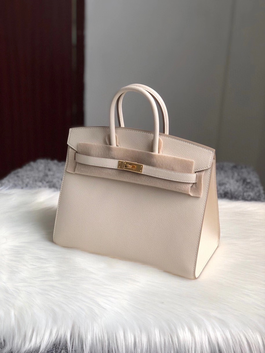 Hermès（爱马仕）Birkin 25cm Epsom 原厂掌纹皮 外缝 ck10 奶昔白 Craie 金扣 顶级手缝 定制