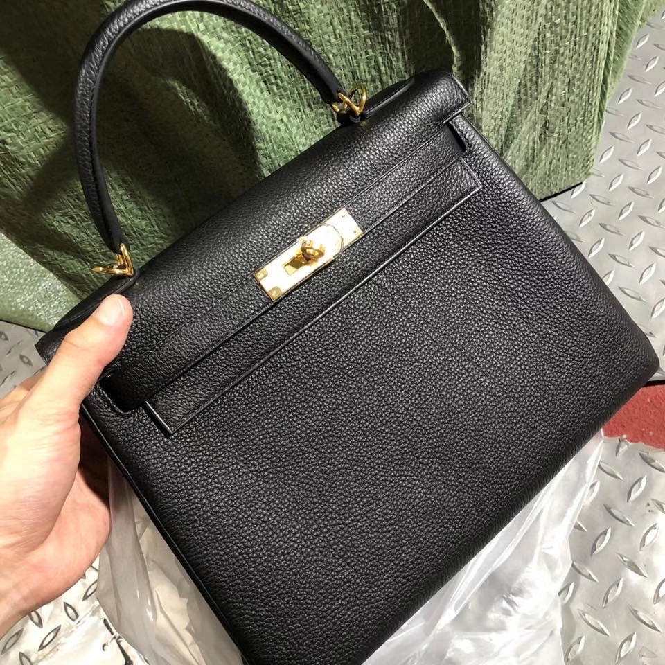 Hermès（爱马仕）Kelly 28cm 原厂小牛皮 togo ck89 黑色 金扣  顶级手缝