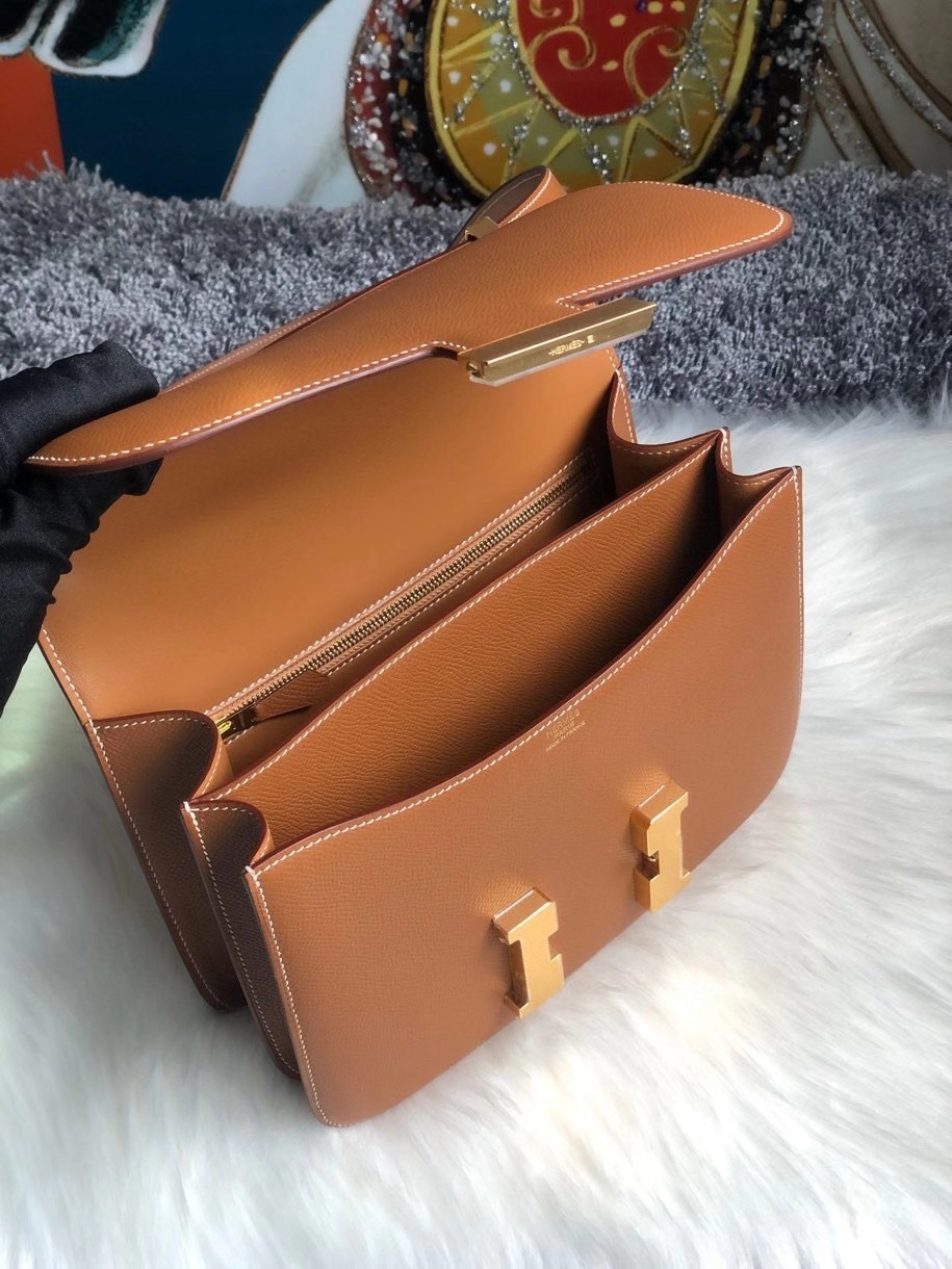 Hermès（爱马仕）Constance 24cm Epsom 原厂掌纹皮  ck37 金棕色 金扣  超薄油边 顶级手缝