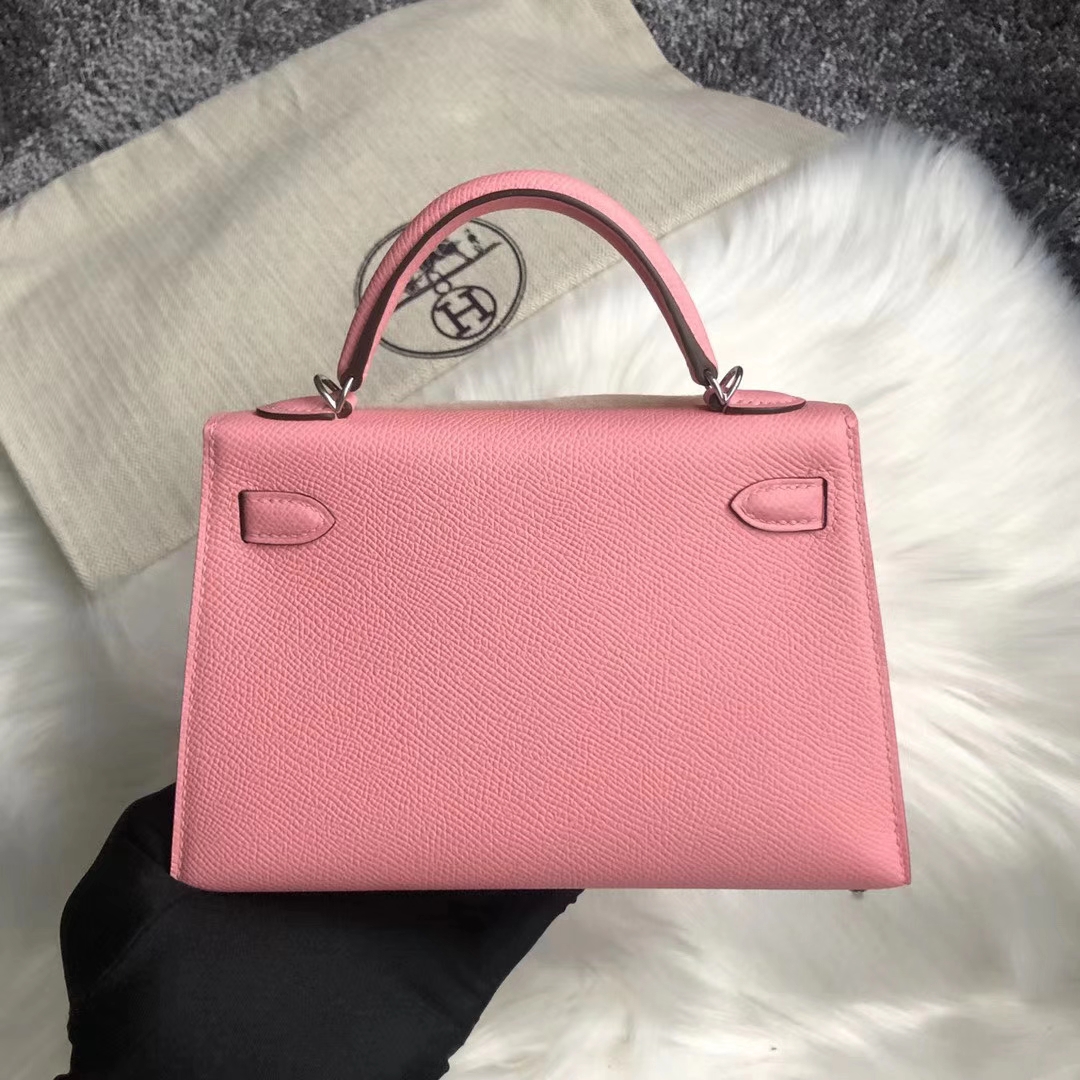 Hermès（爱马仕）Mini Kelly 迷你凯莉 epsom 原厂御用掌纹皮 1Q奶昔粉 蜡线全缝 银扣 2代 19cm