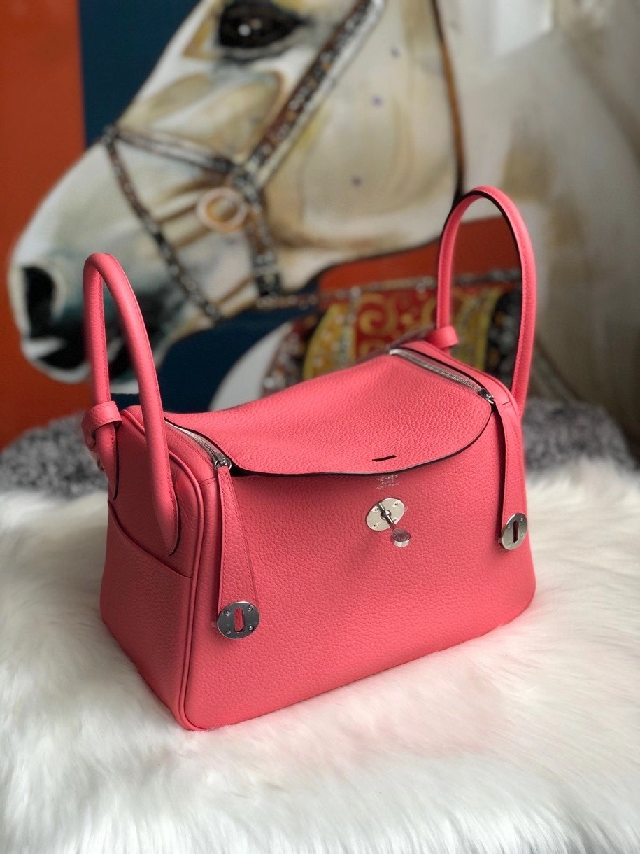 Hermès（爱马仕）Lindy 26cm 原厂御用大牛皮  8w 唇膏粉 rose azalee  银扣 顶级手缝 现货